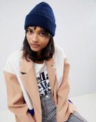 Asos Design Boyfriend Double Roll Beanie In Recycled Polyester - Navy