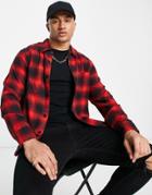 Bellfield Long Sleeve Brushed Flannel Check Shirt In Red