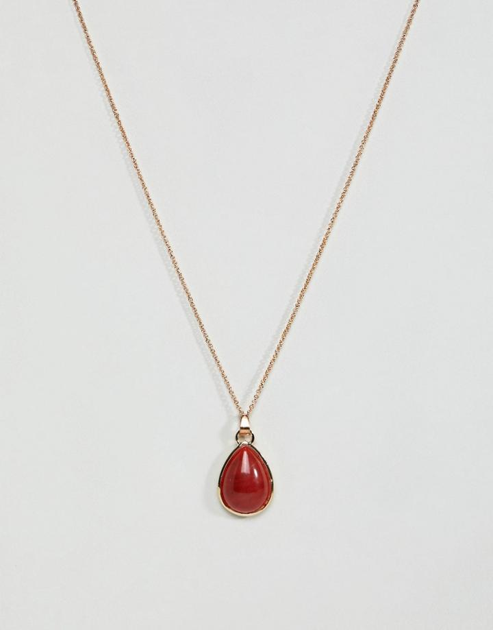 Designb London Red Stone Pendant Necklace - Gold