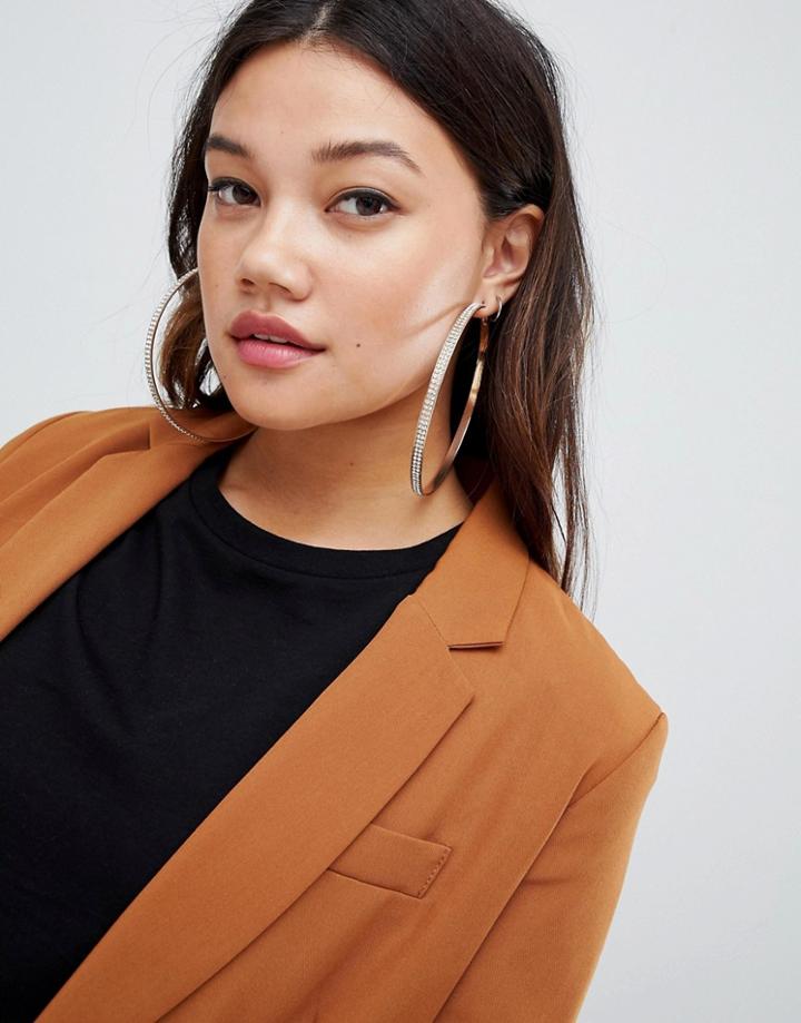 Bershka Rhinestone Hoop Earrings - Gold