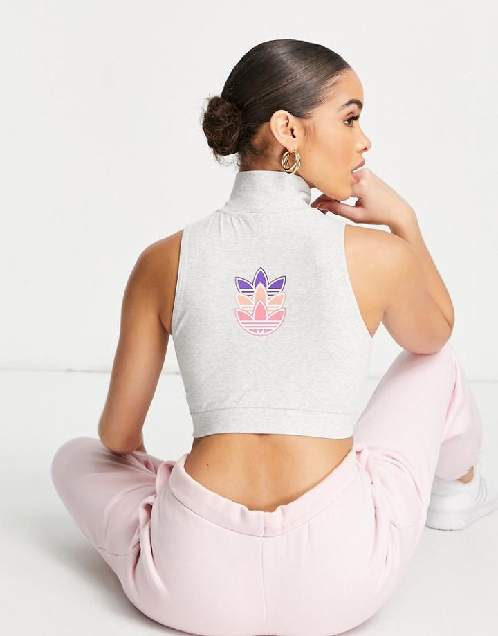 Adidas Originals Trefoil Half Zip Tank Top In Gray