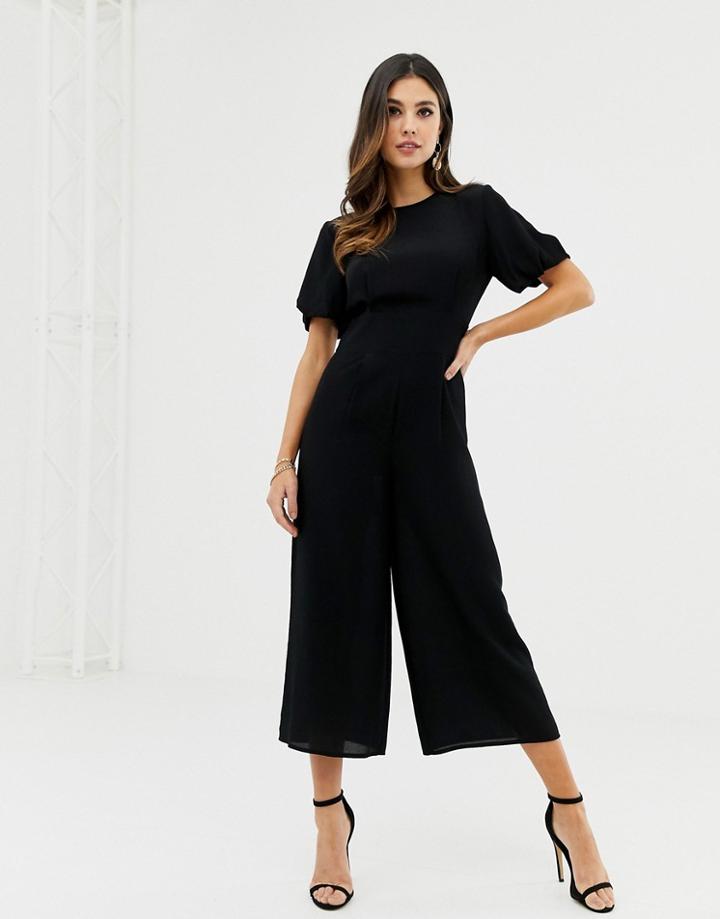 Asos Design Tea Jumpsuit With Balloon Sleeve - Black