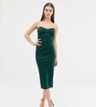 Asos Design Tall Seamed Bandeau Midi Bodycon Dress - Green