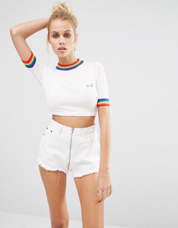 Unif Rainbow Trim Cropped Knit Top