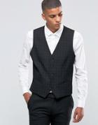 Selected Homme Suit Waistcoat With Mini Tartan In Skinny Fit With Stretch - Black