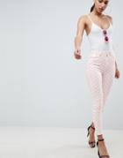 Asos Design Ridley High Waist Skinny Jeans In Pink Mono Print - Multi