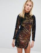 Motel Backless Bodycon Dress With High Neck In Velvet Sequin - Multi