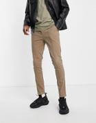 Asos Design Skinny Chinos With Pin Tuck In Light Brown