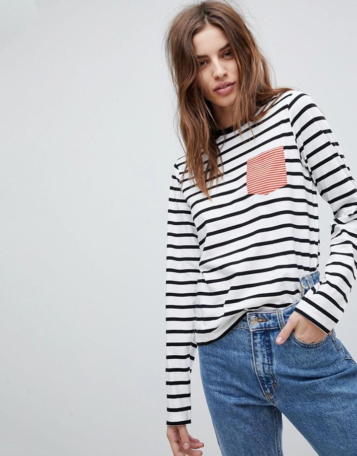 Asos Top In Mono Stripe With Contrast Stripe Pocket - Multi