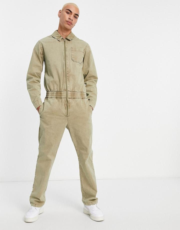 Asos Design Boiler Suit In Washed Green