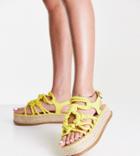 Asos Design Wide Fit Tape Rope Detail Flatform Sandals In Lemon-neutral
