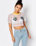 The Ragged Priest Sheer Crop Top With Alien Woven Patches