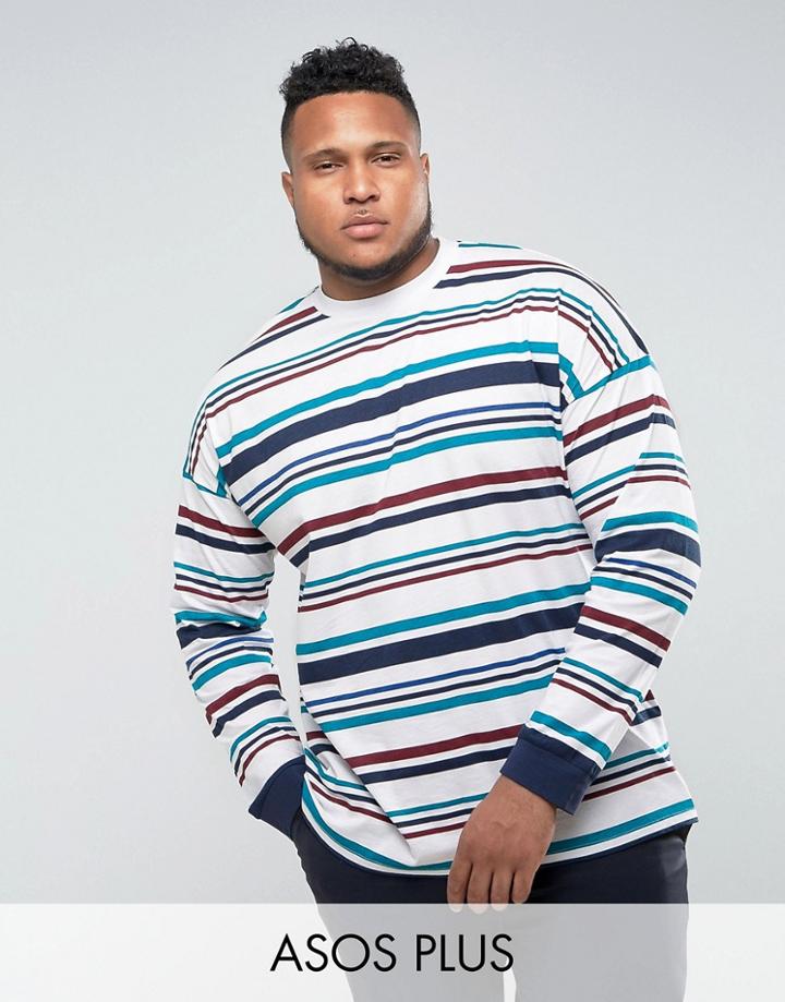 Asos Plus Oversized Long Sleeve T-shirt With Retro Stripe - Multi