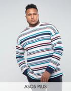 Asos Plus Oversized Long Sleeve T-shirt With Retro Stripe - Multi