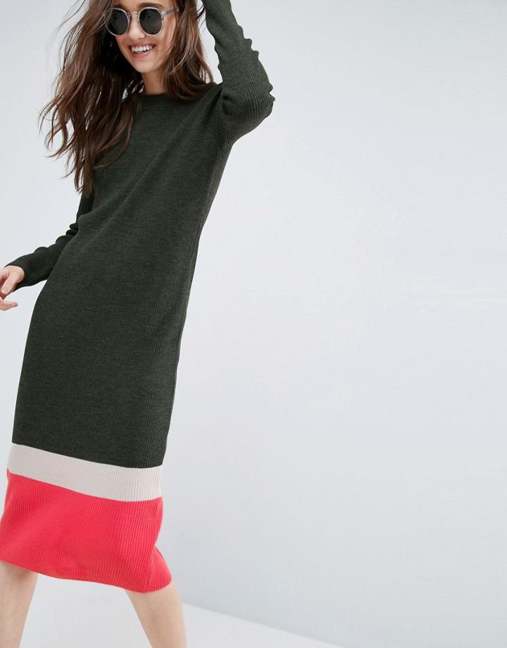 Asos Dress In Rib Color Block - Green