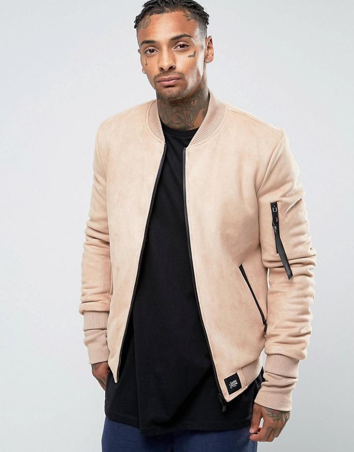 Sixth June Suedette Bomber Jacket - Stone