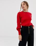 Selected Femme Balloon Sleeve Knitted Sweater-red