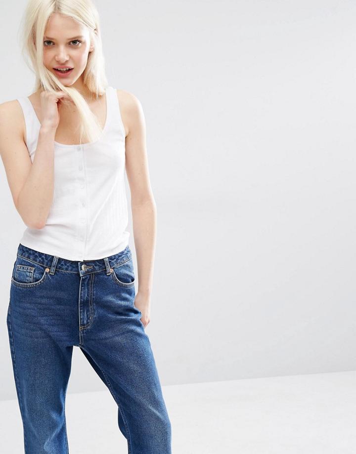 Monki Button Down Tank Top - White