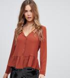 Boohoo Basic Frill Hem Blouse In Rust - Orange