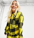 Collusion Brushed Check Mini Shirt Dress In Yellow And Black-multi