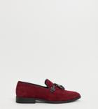 Asos Design Wide Fit Loafers In Burgundy Faux Suede With Tassel - Red
