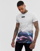 Religion Curved Hem T-shirt With Fade Oil Print In White - White