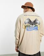 Asos Design Oversized Long Sleeve T-shirt In Beige With Vintage Outdoors Back Print-neutral