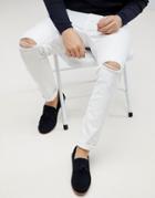 Asos Design Skinny Jeans In White With Knee Rips - White