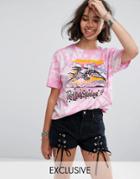 Reclaimed Vintage Inspired Festival Tie-dye T-shirt With Rolling Stones Tour Print - Pink