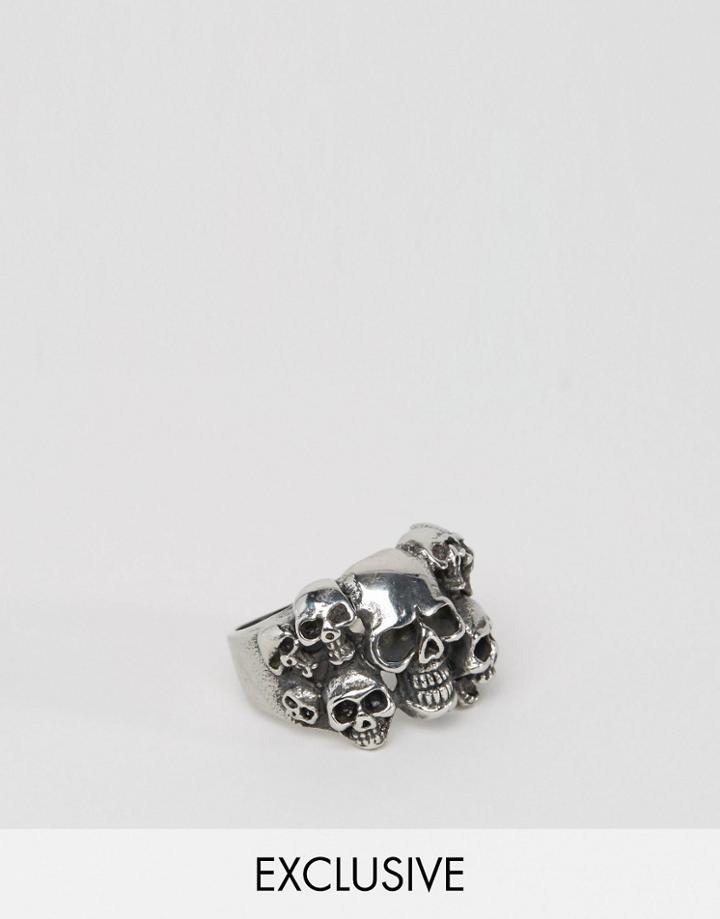 Relcaimed Vintage Multi Skull Ring - Silver