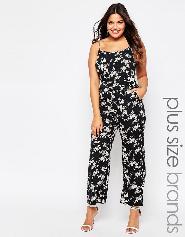 Praslin Plus Jumpsuit In Floral Print - Black