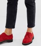Asos Design Wide Fit Virtual Leather Lace Up Flat Shoes In Red - Red