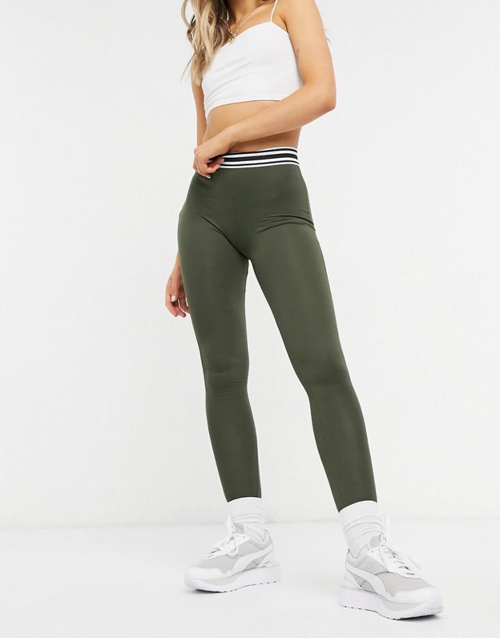 Asos Design Legging With Sporty Elastic Waistband In Khaki-green
