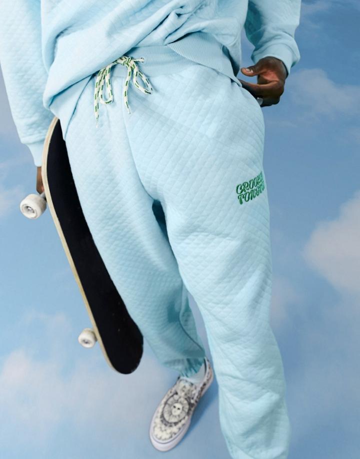 Crooked Tongues Quilted Sweatpants In Light Blue - Part Of A Set-blues
