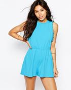 Asos Drop Armhole Jersey Romper With Pom Poms - Blue