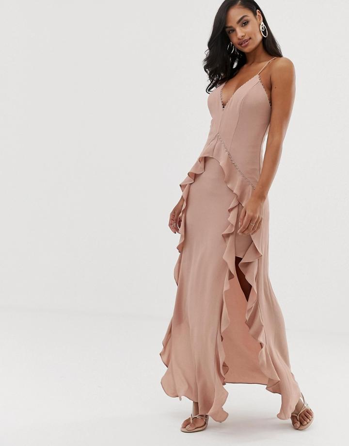 The Jetset Diaries Light My Fire Ruffle Maxi Dress-pink