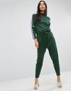 Asos Jersey Sweat Jumpsuit With Tape Detail - Green