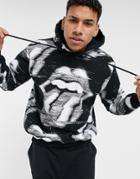 Pull & Bear Rolling Stones Teddie Hoodie In Black-blues
