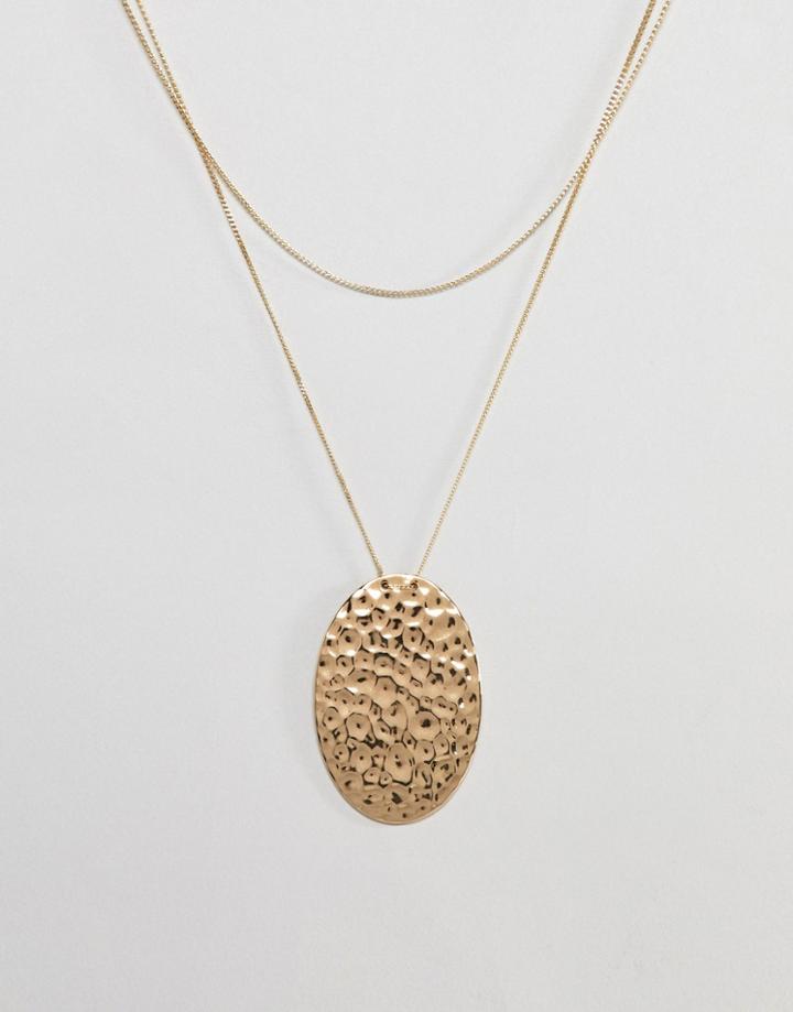 Pilgrim Gold Plated Hammered Disc Necklace - Gold