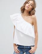 Asos One Shoulder Top In Cotton - White