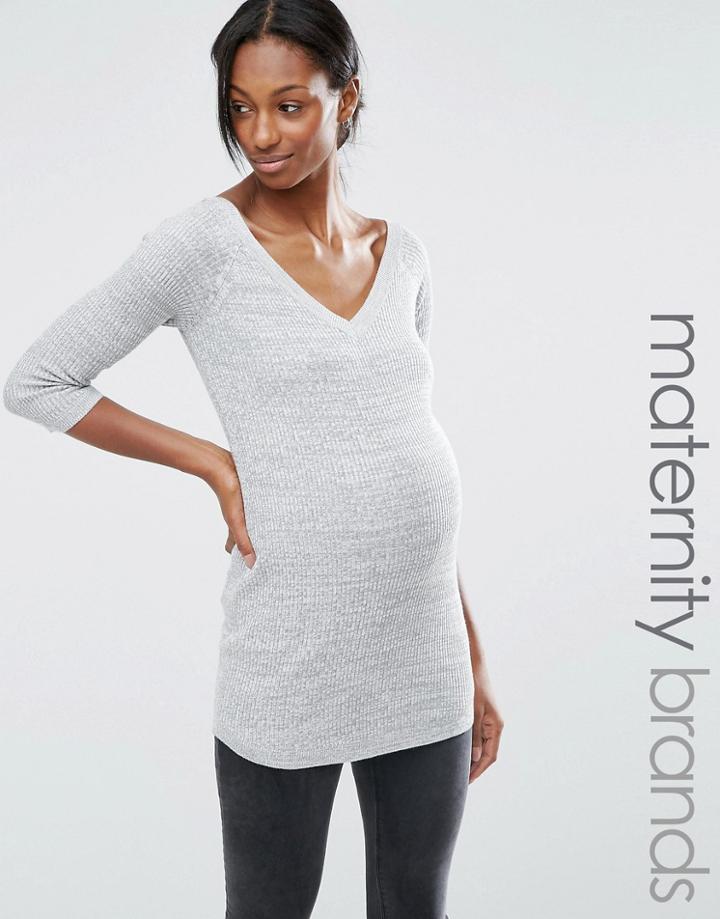 New Look Maternity V Neck Sweater - Gray