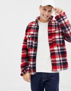 Brave Soul Fleece Check Lined Jacket - Red