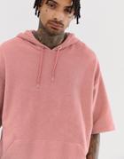 Asos Design Oversized Short Sleeve Hoodie In Reverse Loopback In Pink - Pink