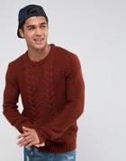 Brave Soul Chunky Cable Knit Sweater - Brown
