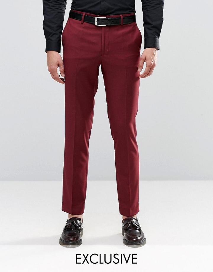 Farah Skinny Suit Pants In Burgundy - Burgundy