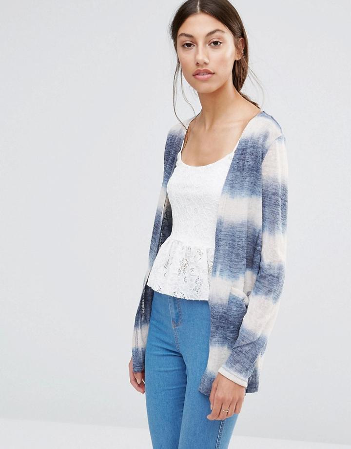 Vero Moda Long Cardigan In Denim Blue And White Ombre - Multi