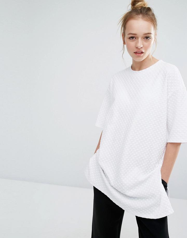 Monki Longline Polka Dot Top - White