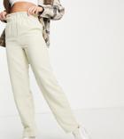 Pieces Tall Paperbag Waist Straight Leg Cord Pants In Cream-white