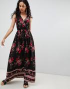 Parisian Border Print Floral Maxi Dress-black