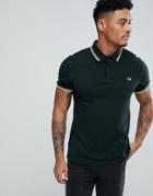 Fred Perry Slim Fit Twin Tipped Polo Shirt In Dark Green - Green